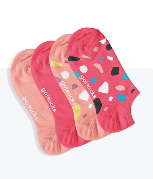 4 darab Goisocks Bokazokni. Egyszínű málna rózsaszín és barackvirág, köves mintás málna rózsaszín és barackvirág.